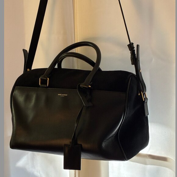 Saint Laurent Duffle 6 – Black Suede w/Leather Front Pocket & Trim - Picture 5 of 16